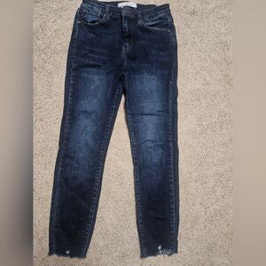 Kancan Raw Hem Dark Blue Denim Jeans